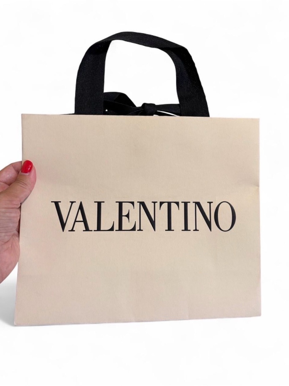 Valentino Beige Paper Gift Bag with Black Top Handles